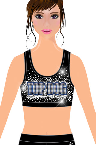 Top Dog Sports Bra in Black with Crystal Logo